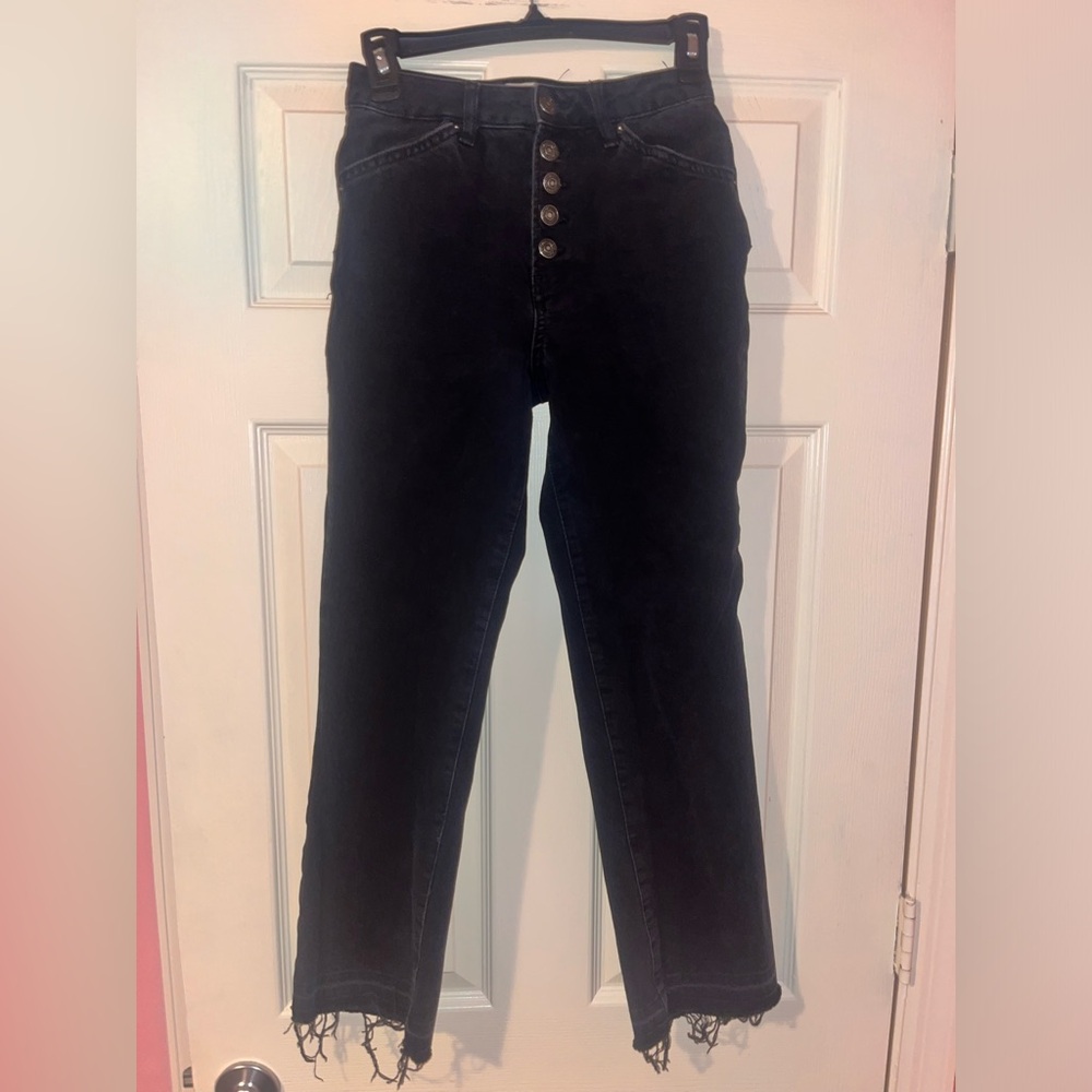 We The Free People Button Fly High Rise Straight Leg Black Denim Jeans Size 25